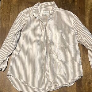 American Eagle Outfitters Striped Button Down Shirt - White and Tan